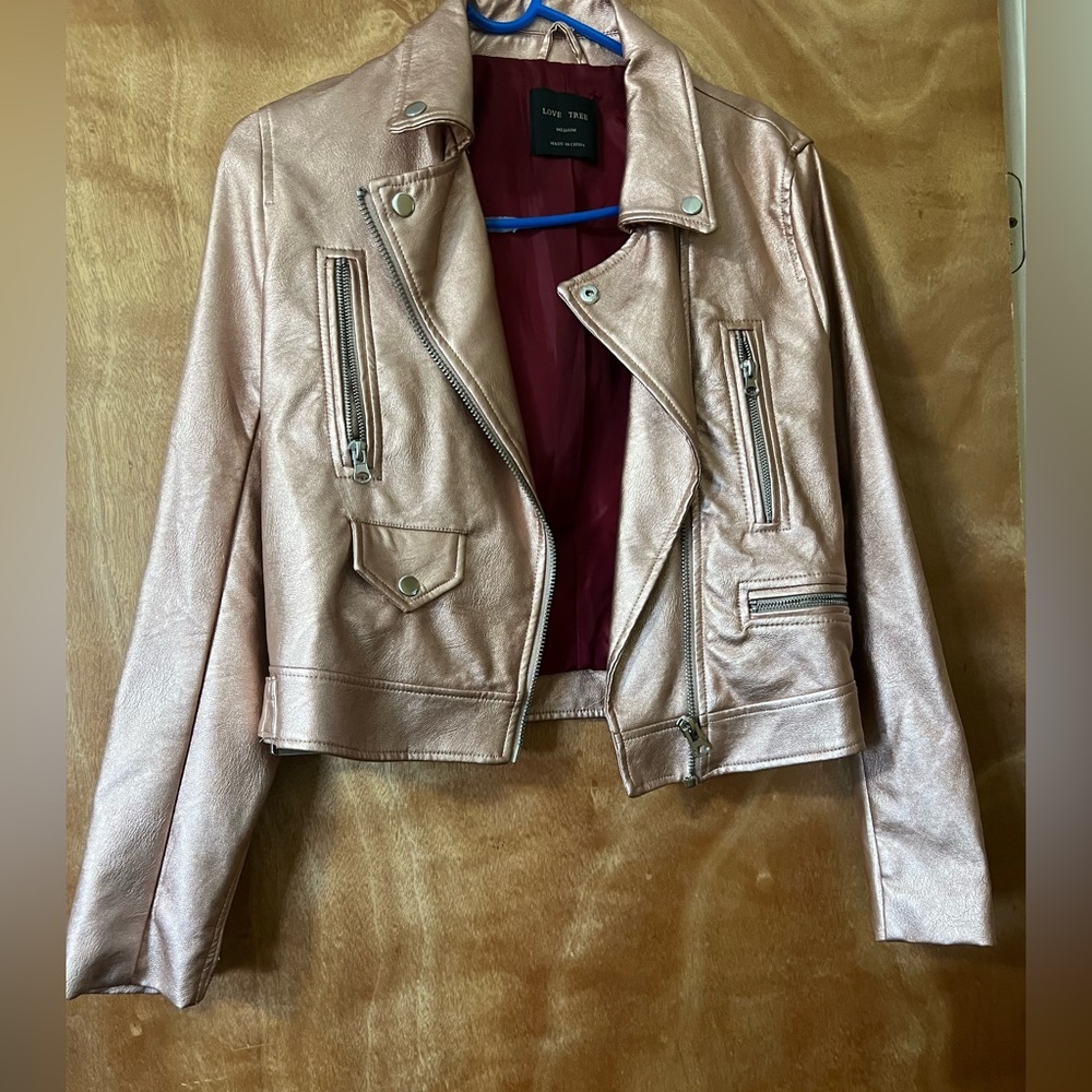 Rose Gold Metallic Leather Jacket